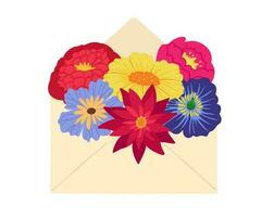 ramalhete do flores dentro aberto envelope. cumprimento cartão para dia dos namorados dia aniversário ou mães dia vetor