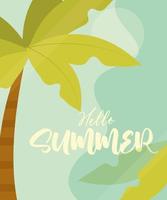 Olá, banner de verão, palmeira, temporada tropical, conceito de viagens de férias vetor