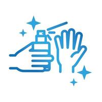 Higiene pessoal das mãos usando prevenção de doenças em spray com álcool e ícone de estilo gradiente de cuidados de saúde vetor