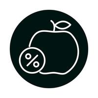 maçã com bloco de etiqueta de porcentagem de venda e design de vetor de ícone de estilo de linha
