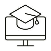 chapéu de formatura e computador on-line educação e desenvolvimento ícone de estilo de linha de e-learning vetor