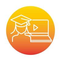 laptop aluna formatura feminina educação e desenvolvimento on-line ícone de estilo gradiente de elearning vetor