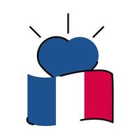 Bandeira da França e linha do coração e preenchimento do ícone do estilo do vetor