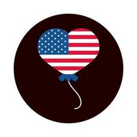 Bandeira americana do dia da independência de 4 de julho no bloco de decoração do balão em forma de coração e no ícone de estilo simples vetor