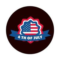 4 de julho, dia da independência, bloco de decoração da fita do emblema da bandeira americana e ícone de estilo simples vetor