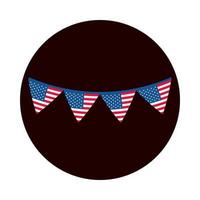 Bandeira americana do dia da independência de 4 de julho em bloco de decoração de flâmulas e ícone de estilo simples vetor