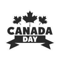 Dia do Canadá letras folhas de bordo ícone de estilo silhueta celebração de fita vetor