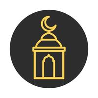 Mesquita lua templo eid mubarak ícone de linha e bloco de celebração religiosa islâmica vetor