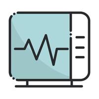 monitoramento de cardiologia sistema de equipamentos de saúde linha médica e ícone de preenchimento vetor