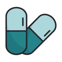 medicamento medicamento cápsulas equipamento de saúde linha médica e ícone de preenchimento vetor