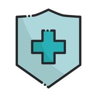 proteção de escudo médico cruzar linha de cuidados de saúde e preencher o ícone vetor