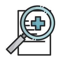 relatório de análise linha de equipamentos de saúde médica e ícone de preenchimento vetor