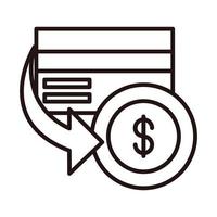 cartão de crédito do banco troca de dinheiro compras ou ícone de estilo de linha de banco móvel de pagamento vetor