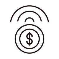 ícone de estilo de linha de banco móvel de compras ou pagamento de moeda de dinheiro vetor