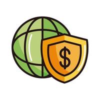 proteção do escudo mundial compras ou linha de banco móvel de pagamento e ícone de preenchimento vetor