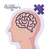 dia mundial de Alzheimer com cabeça de perfil vetor