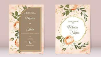 luxo Casamento convite com peônia e folhas em aguarela fundo vetor