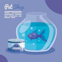pet shop com aquário e ração para peixes vetor