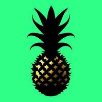 abacaxi tropical doce fruta Preto amarelo silhueta em uma verde fundo. saudável, saudável sobremesa. vetor ilustração.