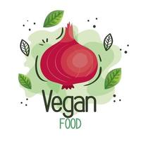 pôster de comida vegana com cebola e folhas vetor