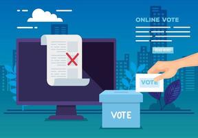 cartaz de votação online com computador e ícones vetor