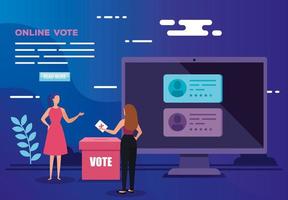 cartaz de votação online com computador e empresárias vetor