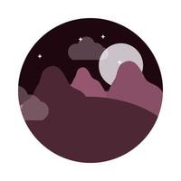 paisagem natureza lua noite estrelas montanhas panorâmicas ícone de estilo plano vetor