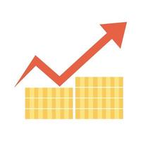 pilha de moedas de dinheiro aumenta ícone de estilo simples seta em alta de preços de alimentos vetor