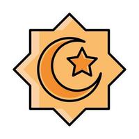 Ornamento religioso islâmico eid mubarak lua estrela linha e ícone de preenchimento vetor