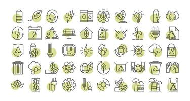 ícones de ecologia renovável alternativa de energia sustentável definir ícone de estilo de linha vetor