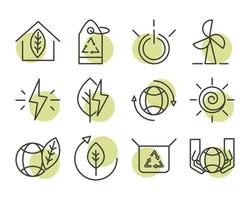 ícones de ecologia renovável alternativa de energia sustentável definir ícone de estilo de linha vetor