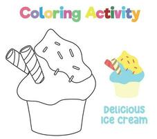 coloração atividade para crianças. coloração gelo creme. educacional imprimível coloração planilha. vetor arquivo.