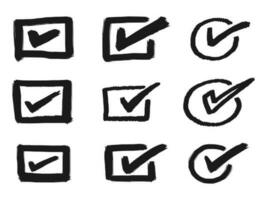 doodle conjunto de símbolo de vetor de ícone de marca de seleção. marca de seleção ou pictograma de caixa de seleção. ilustração vetorial