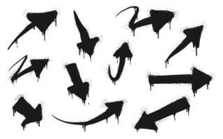 coleção do spray pintado grafite seta dentro Preto sobre branco. seta direção gotejamento símbolo. isolado em branco fundo. vetor ilustração