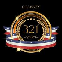 ouro emblema com colori fita do a americano bandeira para a 321º aniversário do a independência do a país do América vetor