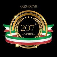 ouro emblema com colori fita do a Itália bandeira para a 207º aniversário do a independência do a país do Itália vetor