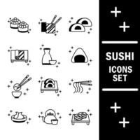 sushi oriental menu japonês ícones de comida tradicional definir ícone de estilo de linha vetor