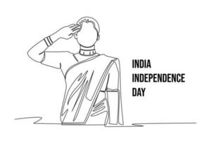contínuo 1 linha desenhando 15º agosto Índia feliz independência dia conceito. solteiro linha desenhar Projeto vetor gráfico ilustração.