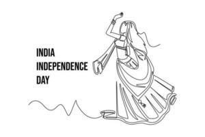 contínuo 1 linha desenhando 15º agosto Índia feliz independência dia conceito. solteiro linha desenhar Projeto vetor gráfico ilustração.