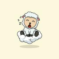 vetor fofa bebê ovelha desenho animado dormindo em a nuvem ícone ilustração. f