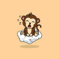 vetor fofa bebê macaco desenho animado dormindo em a nuvem ícone ilustração. f