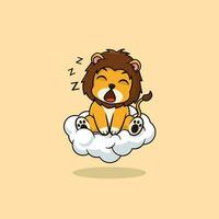 vetor fofa bebê leão desenho animado dormindo em a nuvem ícone ilustração. f