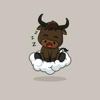 vetor fofa bebê touro desenho animado dormindo em a nuvem ícone ilustração. f