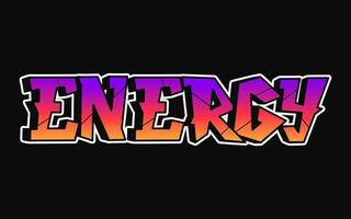 energia - solteiro palavra, cartas grafite estilo. vetor mão desenhado logotipo. engraçado legal trippy palavra energia sim, moda, grafite estilo impressão camiseta, poster conceito