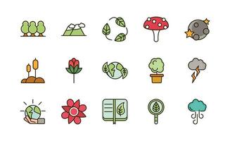 conjunto de ícones de desenho de ecologia botânica folhagem natureza vetor