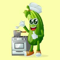 fofa pepino personagem cozinhando em uma fogão vetor