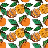 laranja fruta, folhas, laranja fatias. vetor desatado padronizar em uma branco fundo. Projeto elemento para embalagem papel, etiquetas e cobre para Comida e Cosmético produtos, têxteis.