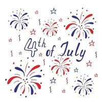 4º do Julho americano independência dia. feliz independência dia. fundo do fogo de artifício dentro azul e vermelho cores vetor