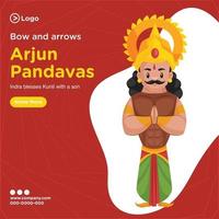 desenho de banner de modelo de estilo de desenho animado de arjun pandavas vetor