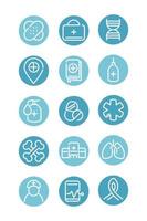 conjunto de ícones de assistência para equipamentos médicos e de saúde vetor